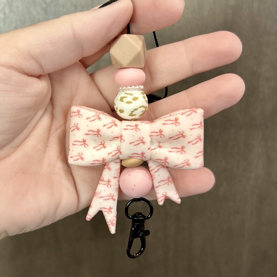 Bow Car Freshie Hanger | Pink Bow and Tan