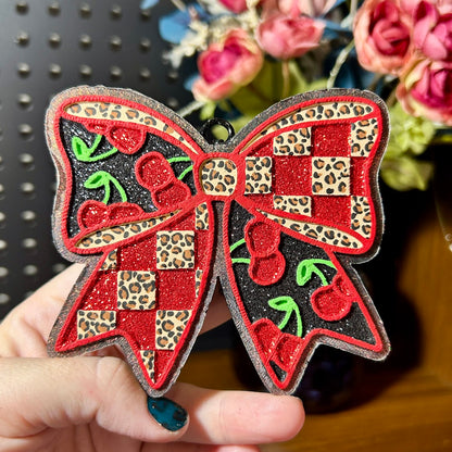 Checkered Cherry Bow Design