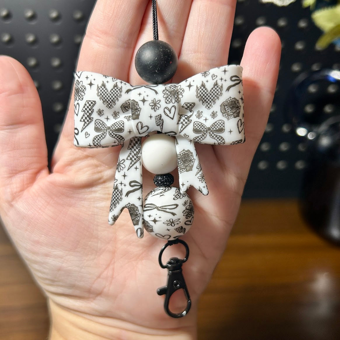 Bow Car Freshie Hanger | Black and White Checkered prints