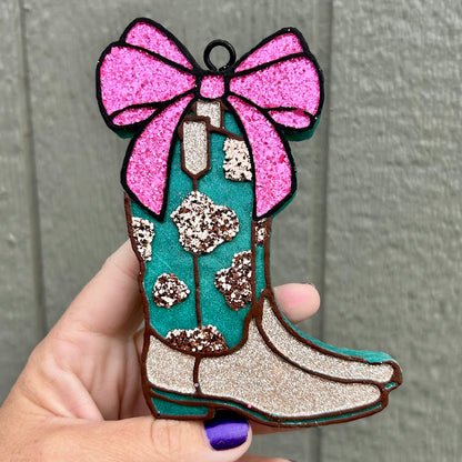 Cowboy Boots with a Bow Freshie Design