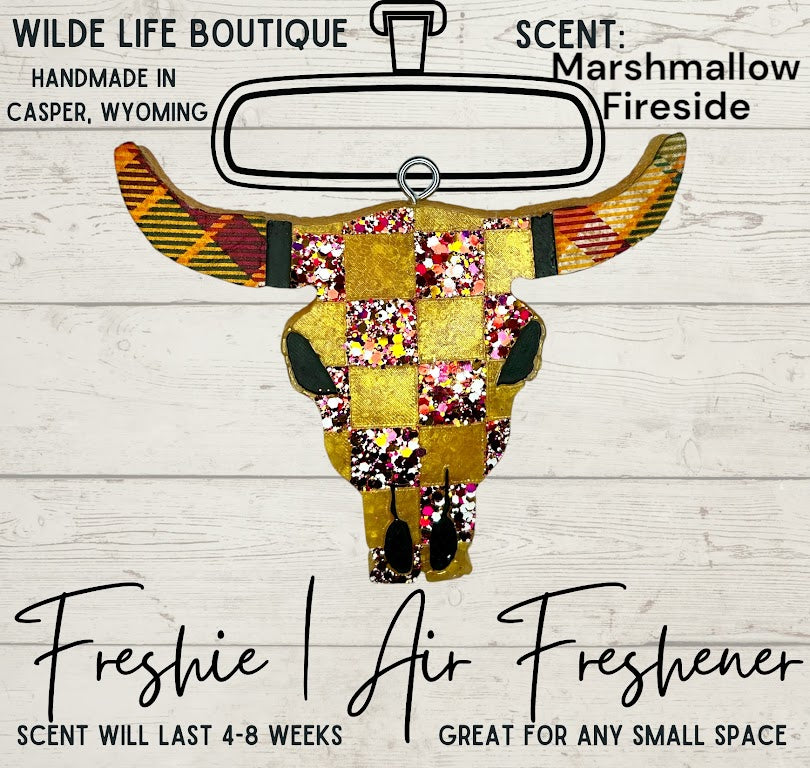 Checkered Bull Skull Freshie Design